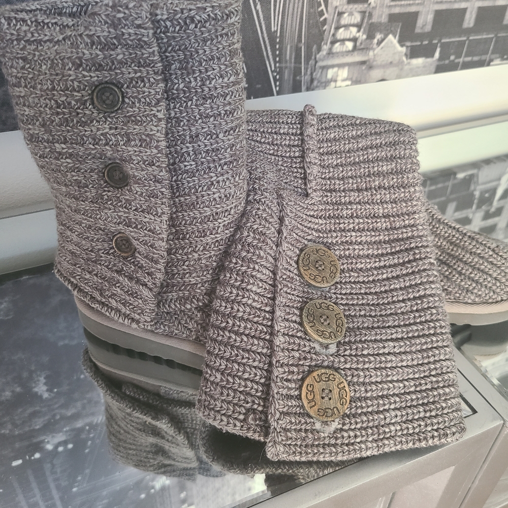 UGG Taupe Knit Button Boots